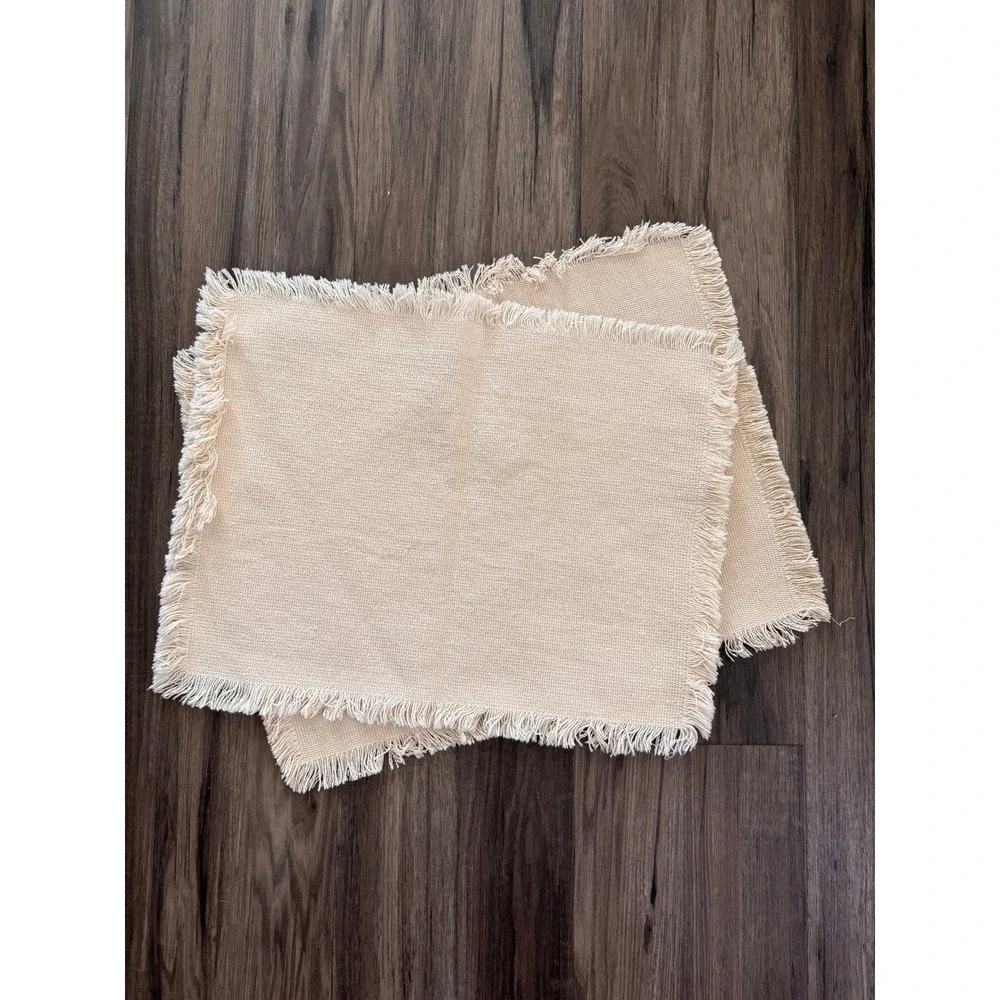 Patriotic Apple Basket Deb Strain Placemats Woven Fringe Set of 2 Cream Vintage